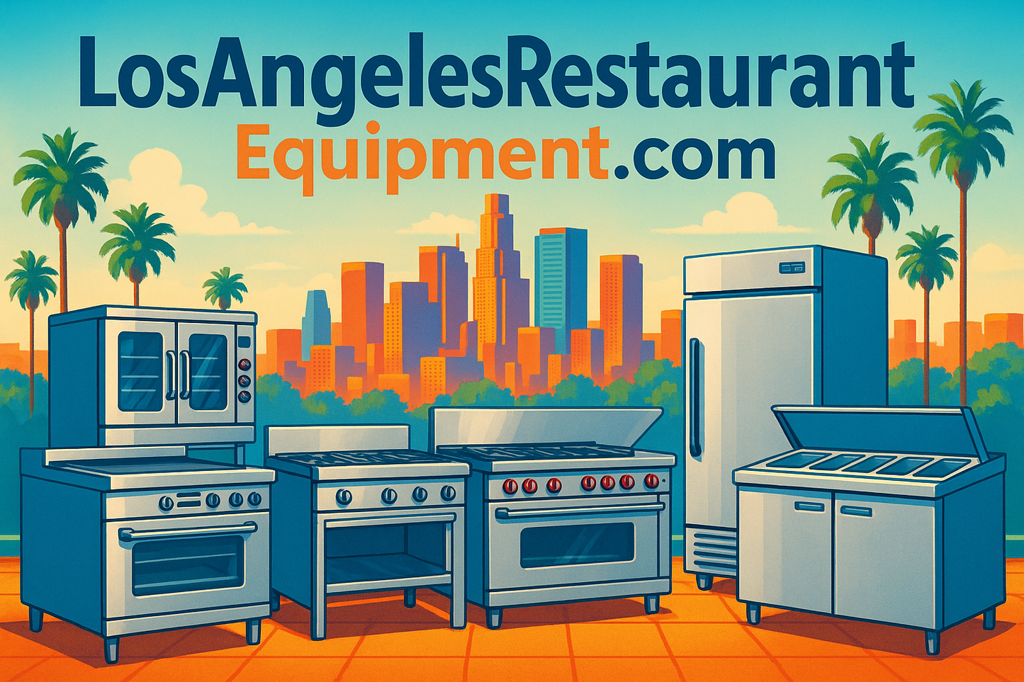 A colorful picture of Los Angeles Restaurant Equipment with the domain name LosAngelesRestaurantEquipment.com